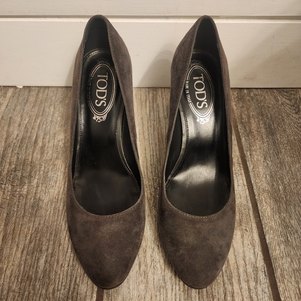 Tods Grey Suede Wedge Heels size 37.5